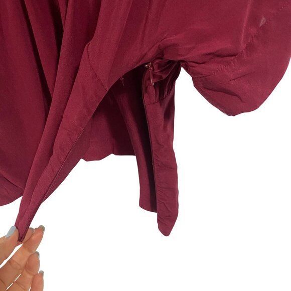 Anthro Maeve Draped V-Neck Ruched Silk Magenta Blouse Size 8 - Picture 4 of 9